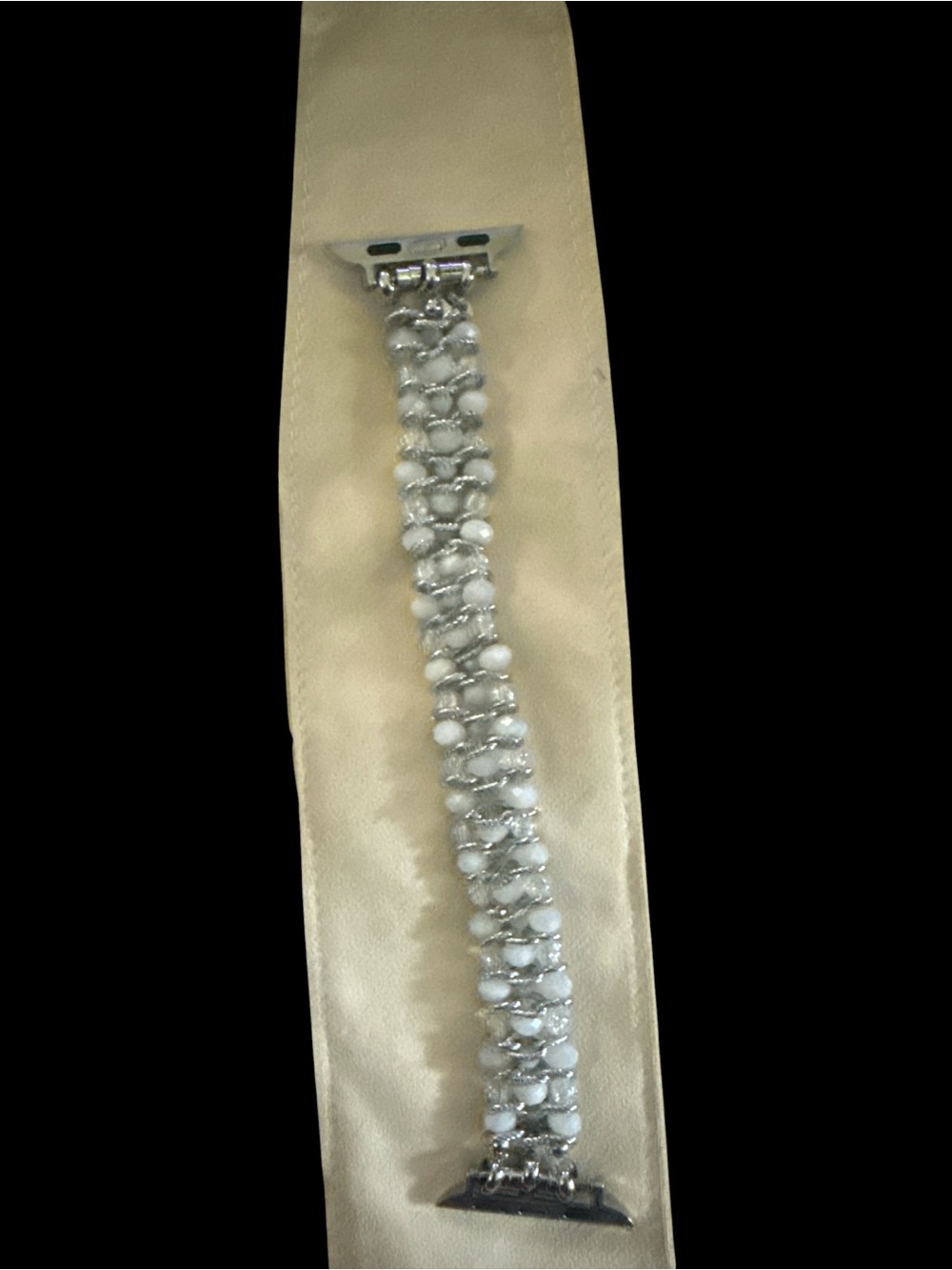 White and Silver Pearl Beaded Apple Watch Band. Fits 42-44mm and a large wrist - Picture 5 of 6